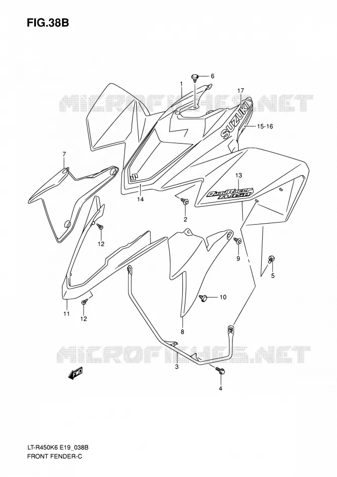 GARDE BOUE AVANT (LT-R450K8) Suzuki QUAD 450 QUADRACER 2010  LT-R450 L0/LT-R450Z L0 (E19)