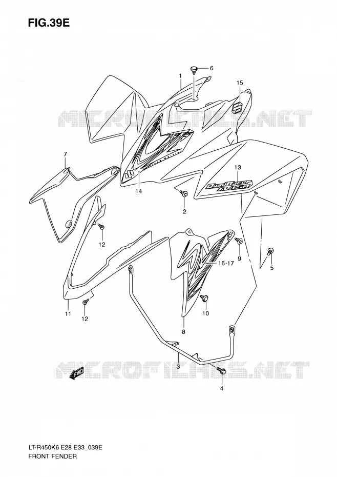 GARDE BOUE AVANT (LT-R450ZK9) Suzuki QUAD 450 QUADRACER 2010  LT-R450 L0/LT-R450Z L0 (E28,E33)