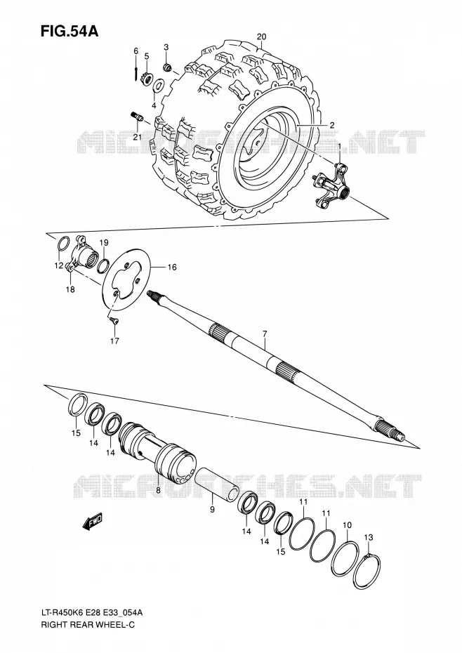 ROUE ARRIERE DROITE (MODEL K8/K9/L0) Suzuki QUAD 450 QUADRACER 2010  LT-R450 L0/LT-R450Z L0 (E28,E33)
