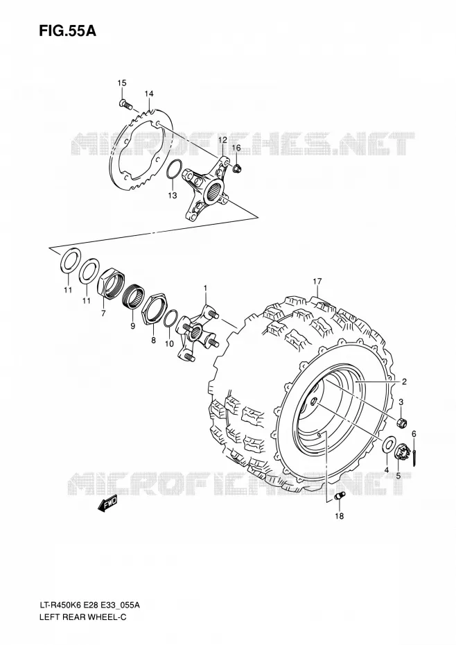 ROUE ARRIERE GAUCHE (MODEL K8/K9/L0) Suzuki QUAD 450 QUADRACER 2010  LT-R450 L0/LT-R450Z L0 (E28,E33)