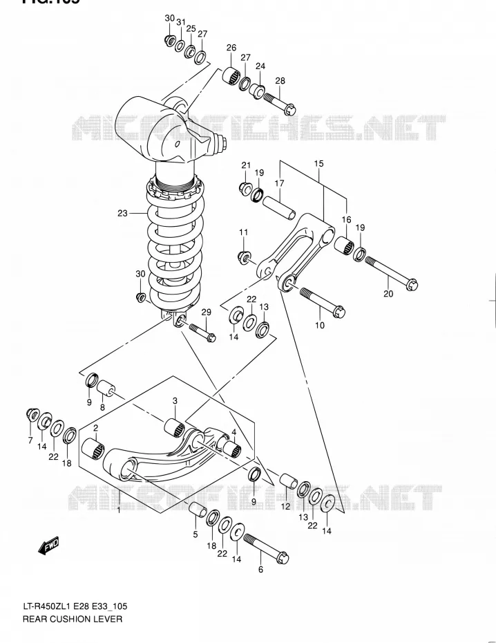 BIELLETTE D'AMORTISSEUR (LT-R450L1 E28) Suzuki QUAD 450 QUADRACER 2011  LT-R450 L1/LT-R450Z L1 (E03,E28,E33)