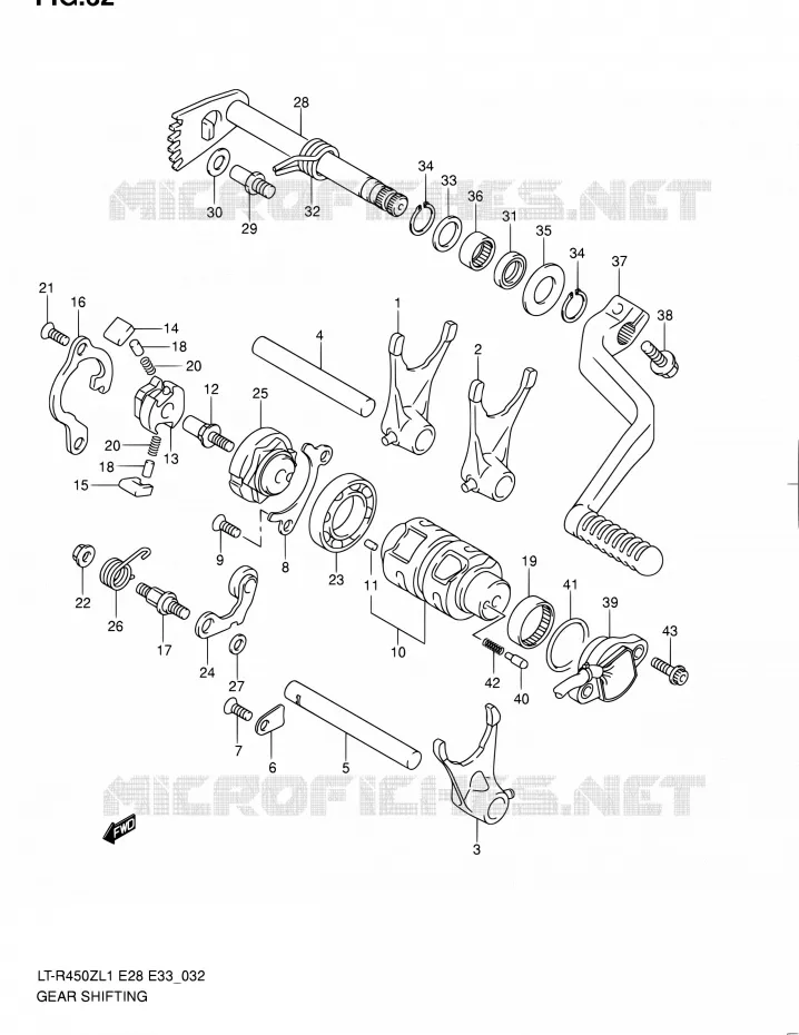 ENSEMBLE SELECTEUR DE VITESSES (LT-R450L1 E33) Suzuki QUAD 450 QUADRACER 2011  LT-R450 L1/LT-R450Z L1 (E03,E28,E33)