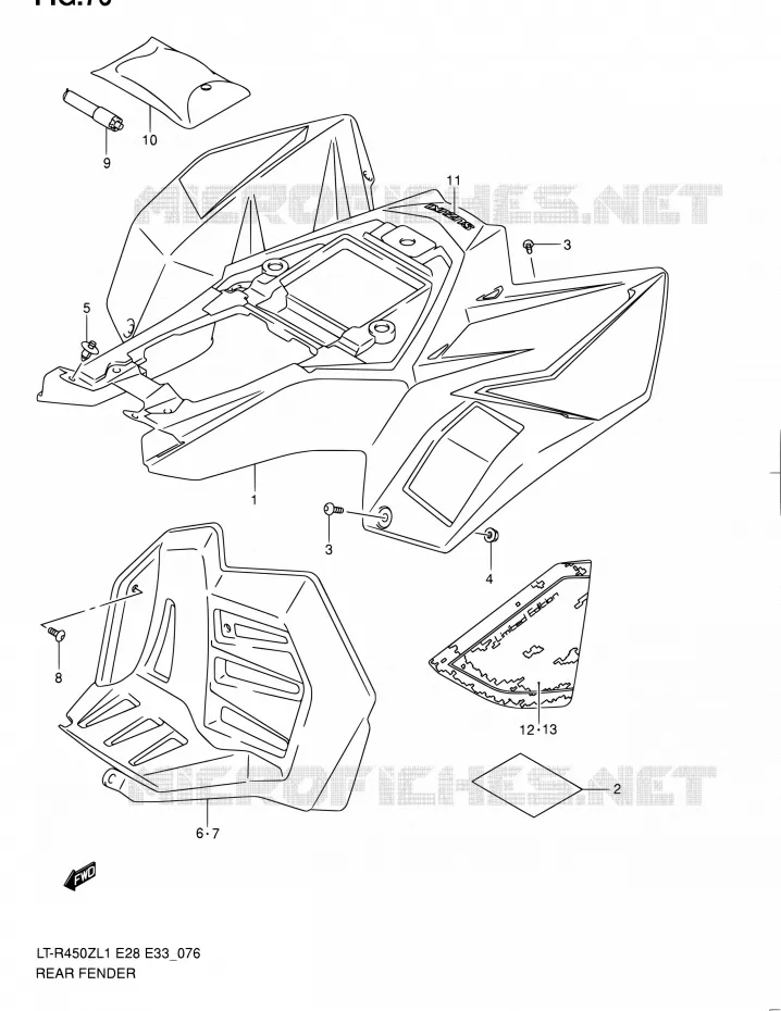GARDE BOUE ARRIERE (LT-R450L1 E28) Suzuki QUAD 450 QUADRACER 2011  LT-R450 L1/LT-R450Z L1 (E03,E28,E33)