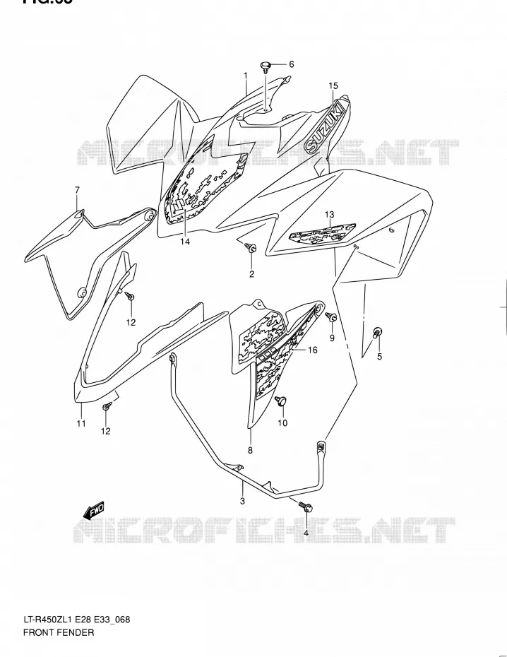 GARDE BOUE AVANT (LT-R450L1 E33) Suzuki QUAD 450 QUADRACER 2011  LT-R450 L1/LT-R450Z L1 (E03,E28,E33)