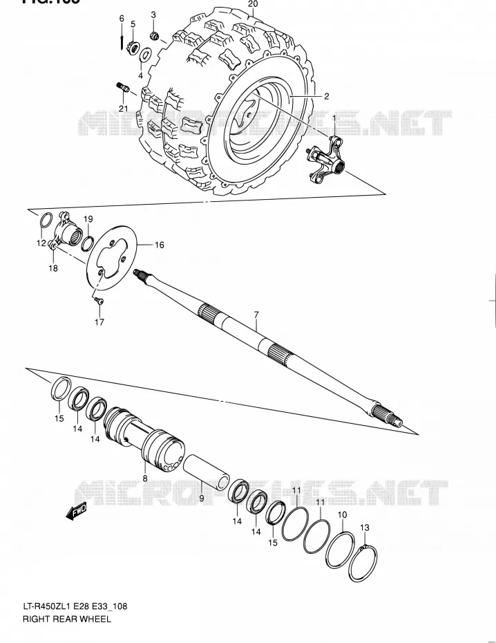 ROUE ARRIERE DROITE (LT-R450ZL1 E33) Suzuki QUAD 450 QUADRACER 2011  LT-R450 L1/LT-R450Z L1 (E03,E28,E33)