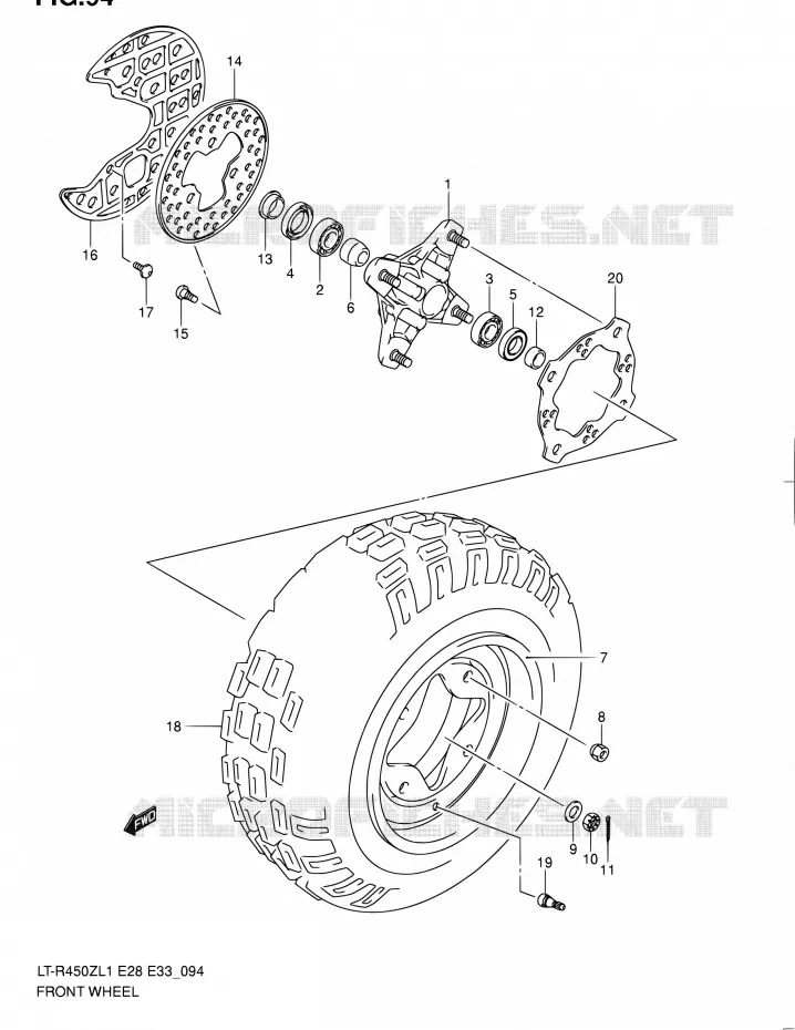 ROUE AVANT (LT-R450L1 E28) Suzuki QUAD 450 QUADRACER 2011  LT-R450 L1/LT-R450Z L1 (E03,E28,E33)