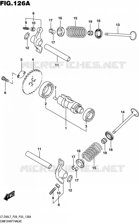 ARBRE A CAMES - VALVE Suzuki QUAD 90 QUADSPORT 2017  LT-Z90 L7 (P03,P28,P33)
