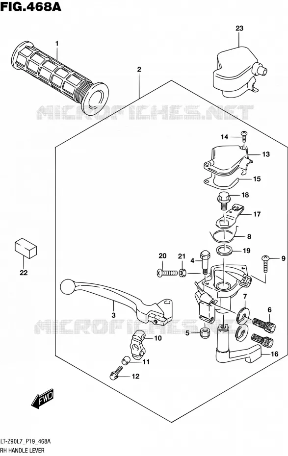 ENSEMBLE LEVIERS - POIGNEES DROIT Suzuki QUAD 90 QUADSPORT 2017  LT-Z90 L7 (P19)