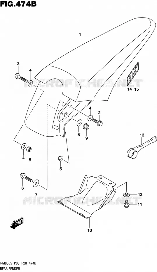 GARDE BOUE ARRIERE (RM85L5 P28) Suzuki MOTO 85 RM 2015  RM85 L5 (P03,P28,P33)