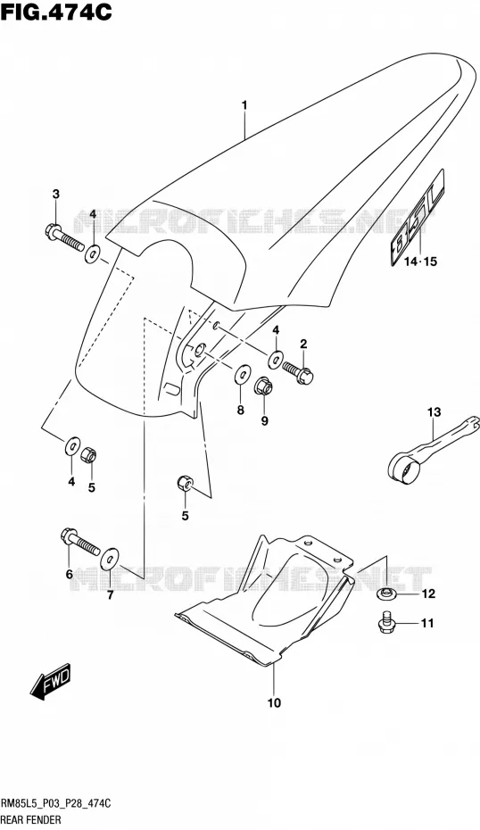 GARDE BOUE ARRIERE (RM85LL5 P28) Suzuki MOTO 85 RM 1992  RM85L L5 (P03,P28,P33)