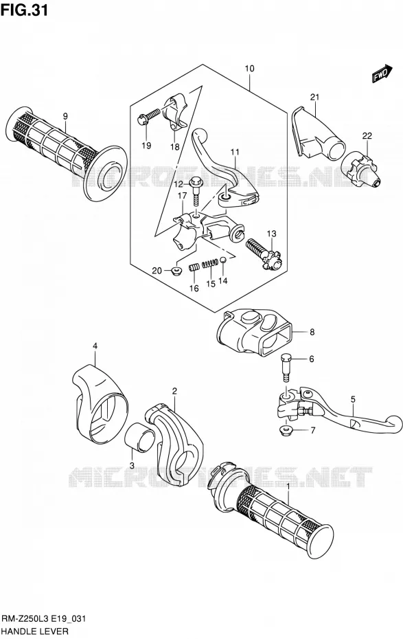 ENSEMBLE LEVIERS - POIGNEES Suzuki MOTO 250 RM-Z 2012  RM-Z250 L3 (E19)