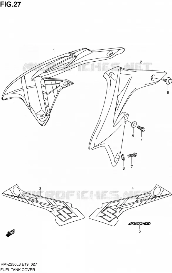 RESERVOIR D'ESSENCE - COUVERCLES Suzuki MOTO 250 RM-Z 2013  RM-Z250 L3 (E19)