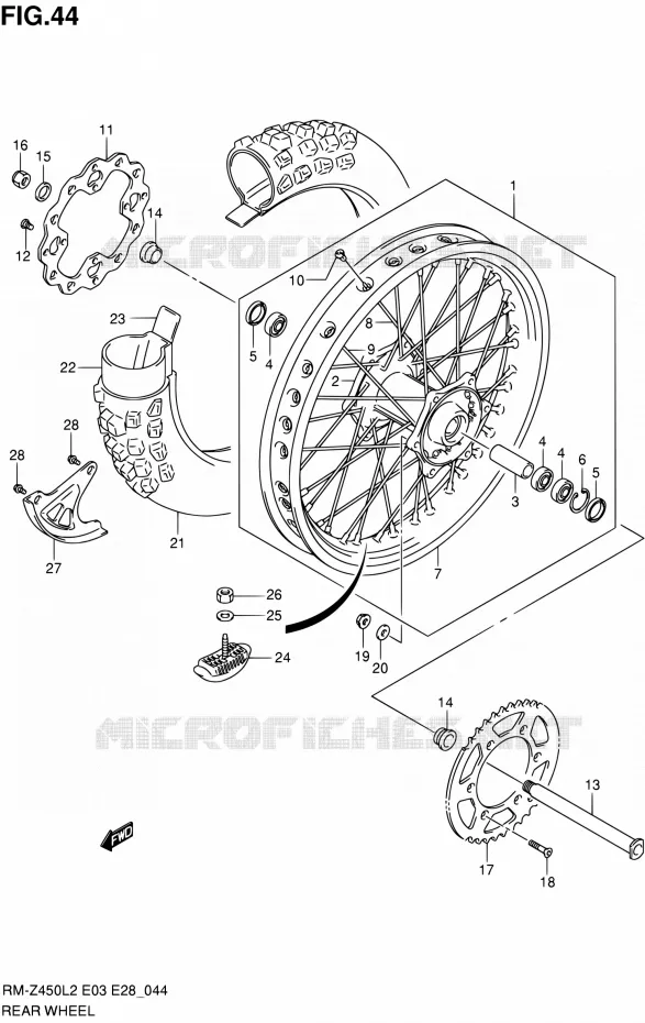 ROUE ARRIERE Suzuki MOTO 450 RM-Z 2012  RM-Z450 L2 (E03,E28,E33)