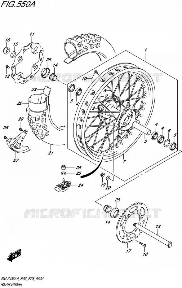 ROUE ARRIERE Suzuki MOTO 450 RM-Z 1992  RM-Z450 L5 (E03,E28,E33)
