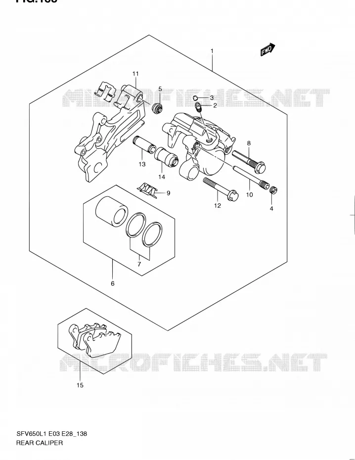 ETRIER DE FREIN ARRIERE (SFV650L1 E28) Suzuki MOTO 650 GLADIUS 2011  SFV650A L1 (E03,E28,E33)
