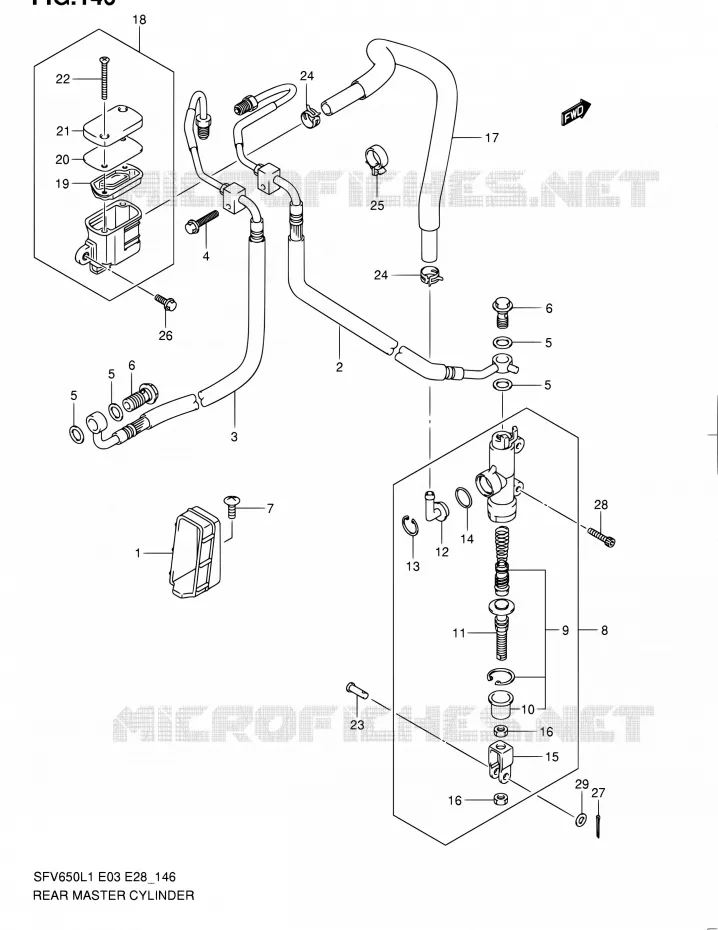 MAITRE CYLINDRE ARRIERE (SFV650AL1 E28) Suzuki MOTO 650 GLADIUS 2011  SFV650A L1 (E03,E28,E33)