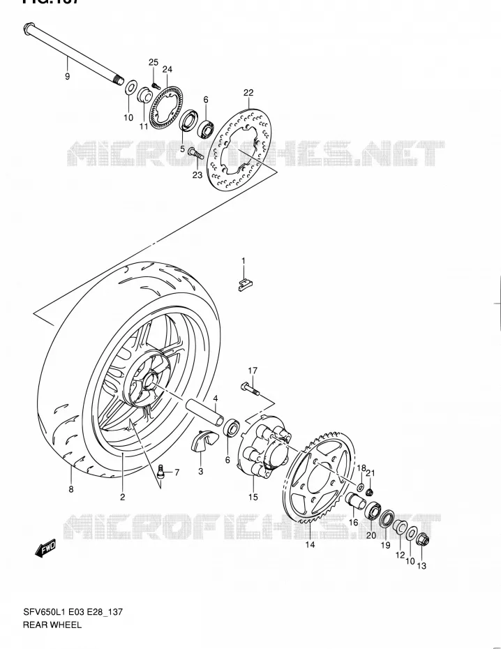 ROUE ARRIERE (SFV650AL1 E33) Suzuki MOTO 650 GLADIUS 2011  SFV650A L1 (E03,E28,E33)