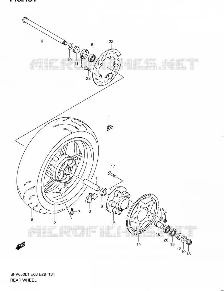 ROUE ARRIERE (SFV650L1 E03) Suzuki MOTO 650 GLADIUS 2011  SFV650A L1 (E03,E28,E33)