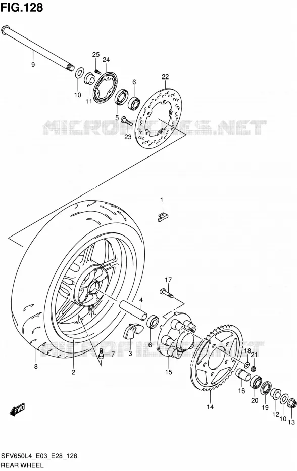 ROUE ARRIERE (SFV650AL4 E28) Suzuki MOTO 650 GLADIUS 2014  SFV650A L4 (E03,E28,E33)