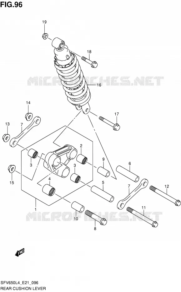 BIELLETTE D'AMORTISSEUR (SFV650AL4 E21) (EXCEPT RUSSIAN) Suzuki MOTO 650 GLADIUS 2014  SFV650A L4 (E21)