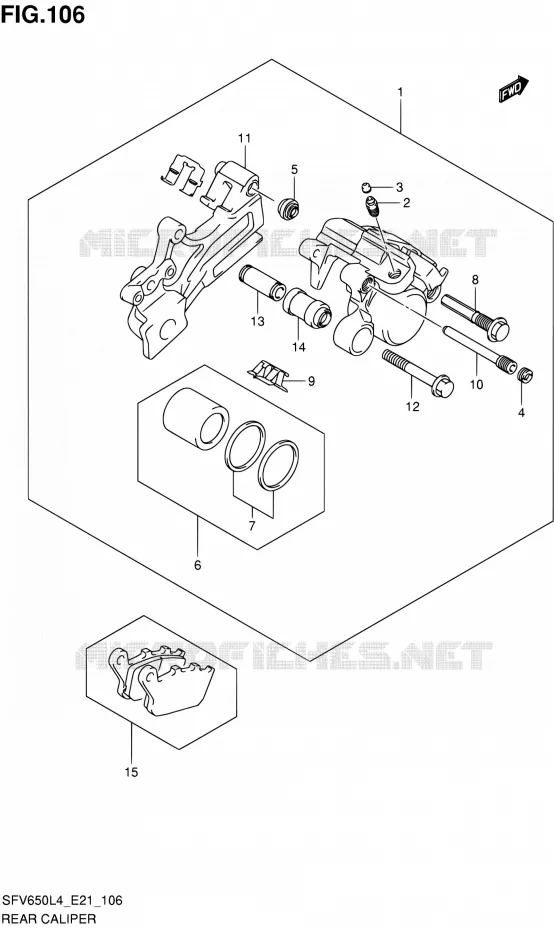 ETRIER DE FREIN ARRIERE (SFV650UAL4 E21) Suzuki MOTO 650 GLADIUS 2014  SFV650A L4 (E21)