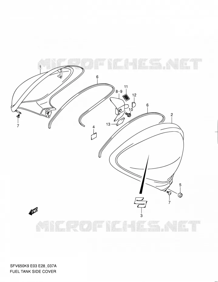 COUVRE RESERVOIR (MODEL L0) Suzuki MOTO 650 GLADIUS 2010  SFV650 L0 (E03,E28,E33)