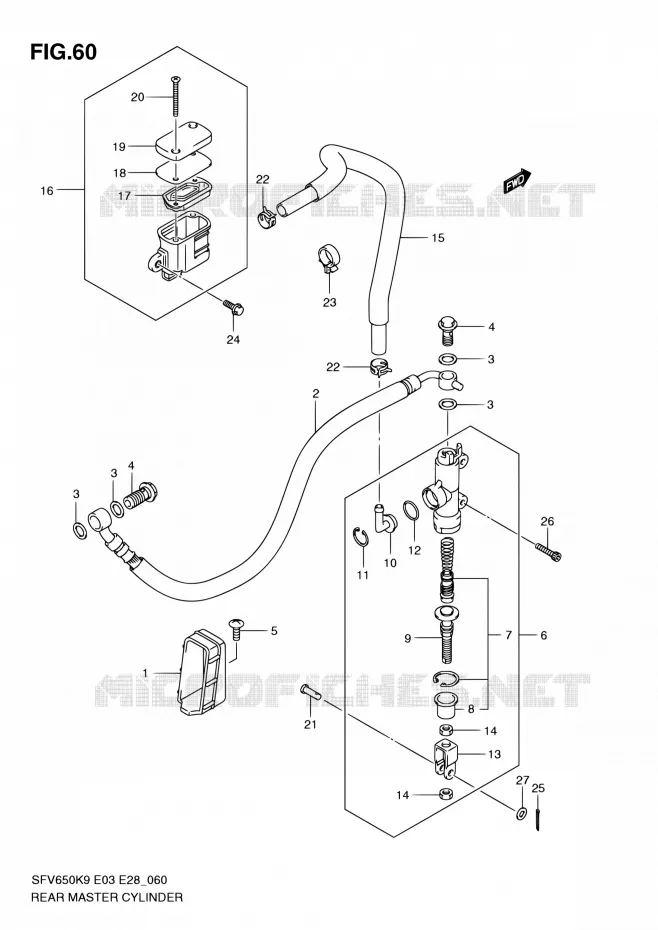 MAITRE CYLINDRE ARRIERE (SFV650K9/L0) Suzuki MOTO 650 GLADIUS 2010  SFV650 L0 (E03,E28,E33)