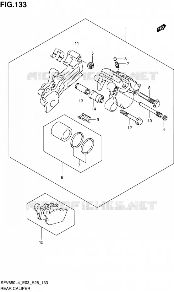 ETRIER DE FREIN ARRIERE (SFV650AL4 E28) Suzuki MOTO 650 GLADIUS 2014  SFV650 L4 (E03,E28,E33)
