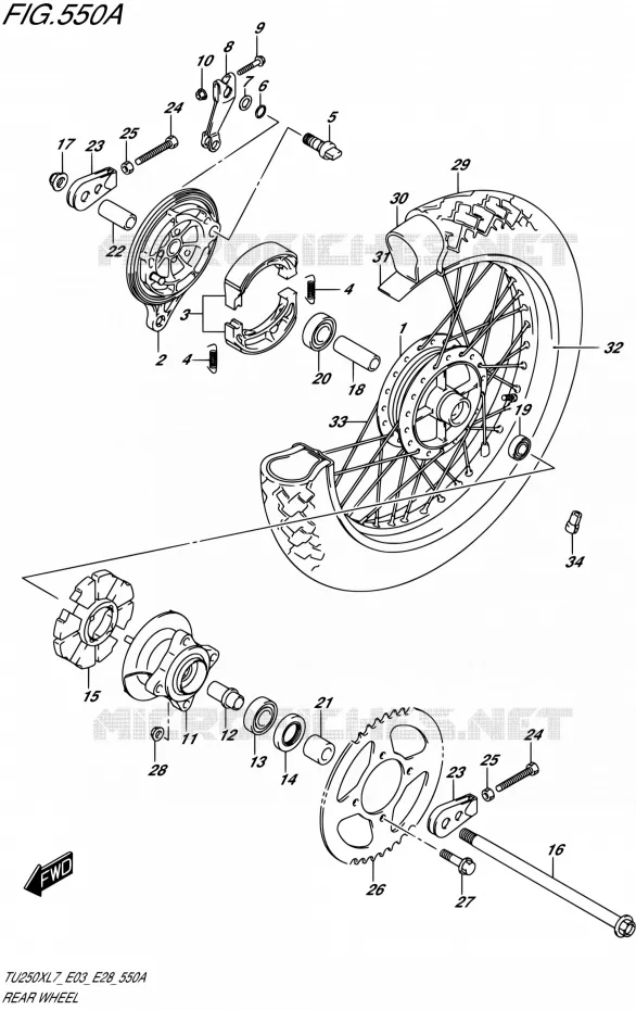 ROUE ARRIERE Suzuki MOTO 250 TU 2017  TU250X L7 (E03,E28)