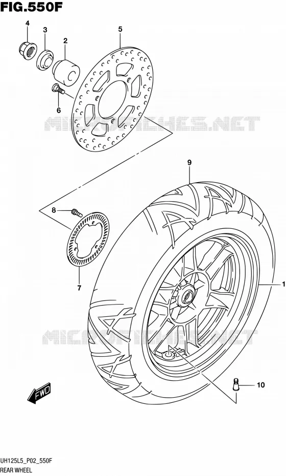 ROUE ARRIERE (UH125AL5 P19) Suzuki SCOOTER 125 BURGMAN 2015  UH125 L5 (P19)