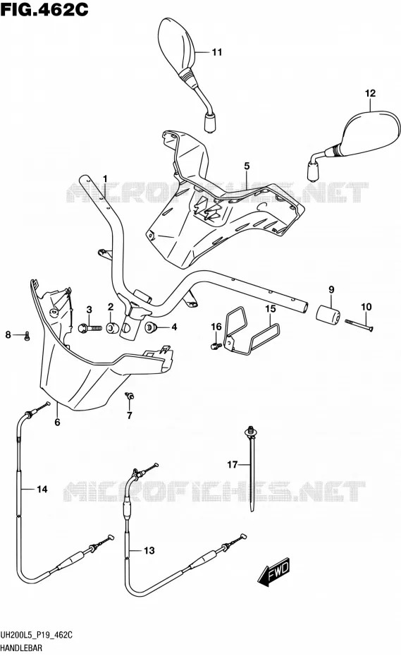 GUIDON (UH200L5 P34) Suzuki SCOOTER 200 BURGMAN 2005  UH200A L5 (P19)