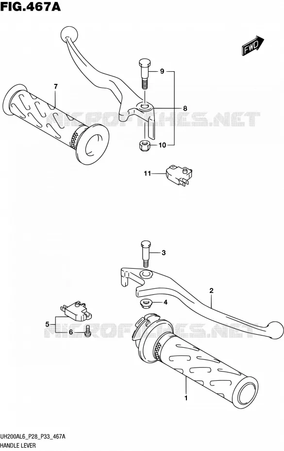 ENSEMBLE LEVIERS - POIGNEES Suzuki SCOOTER 200 BURGMAN 2016  UH200A L6 (P28,P33)