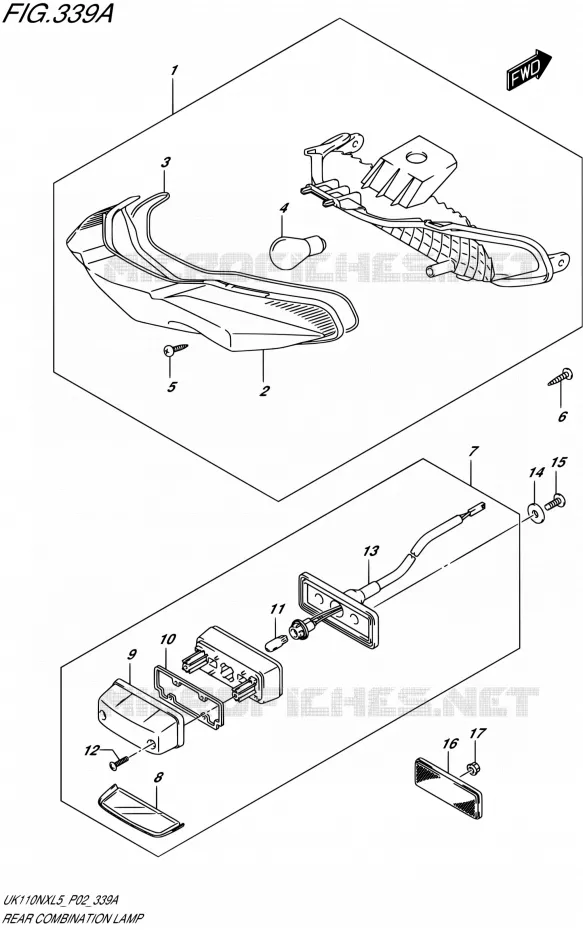 ENSEMBLE FEU ARRIERE Suzuki SCOOTER 110 ADDRESS 2015  UK110NX L5 (P19)