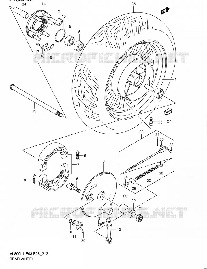 ROUE ARRIERE (VL800CL1 E33) Suzuki MOTO 800 VOLUSIA 2011  VL800 L1/VL800T L1/VL800C L1
