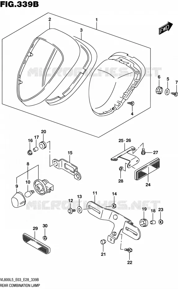 ENSEMBLE FEU ARRIERE (VL800L5 E33) Suzuki MOTO 800 BOULEVARD 2015  VL800 L5/VL800T L5 (E03,E28)