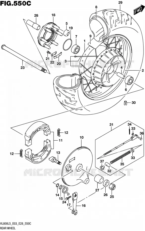 ROUE ARRIERE (VL800TL5 E03) Suzuki MOTO 800 BOULEVARD 2015  VL800 L5/VL800T L5 (E03,E28)