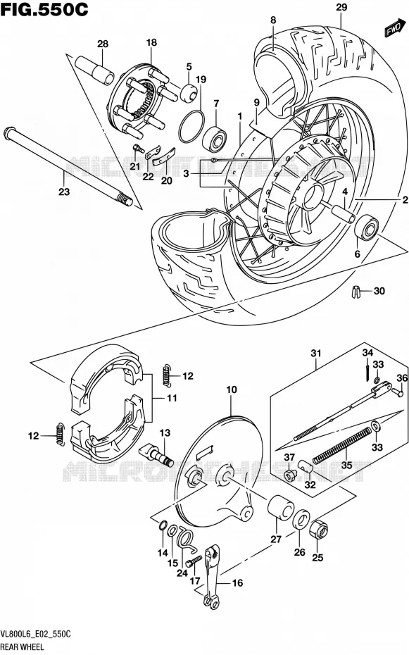 ROUE ARRIERE (VL800UEL6 E19) Suzuki MOTO 800 BOULEVARD 2016  VL800 L6 (E19)