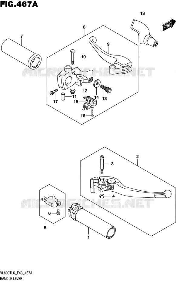 ENSEMBLE LEVIERS - POIGNEES Suzuki MOTO 800 BOULEVARD 2016  VL800T L6 (E43)