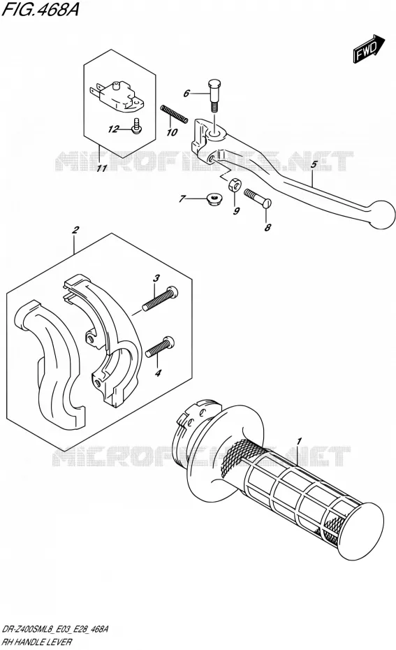 ENSEMBLE LEVIERS - POIGNEES DROIT Suzuki MOTO 400 DR-ZSM 2018  DR-Z400SML8 (E03,E28,P33)