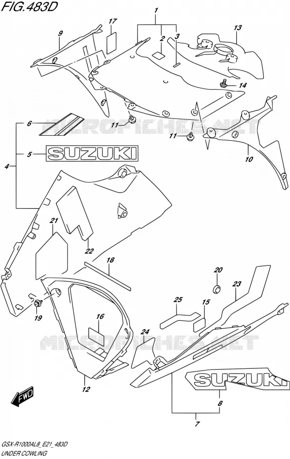 CARENAGES INFERIEUR (FLANCS)GSX-R1000RAL8 E21) Suzuki MOTO 1000 GSX-R 2018  GSX-R1000RZAL8 / GSX-R1000RAL8 E21
