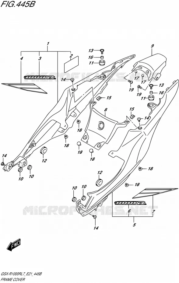 CARENAGES ARRIEREX-R1000RZL7 E21) Suzuki MOTO 1000 GSX-R 2017  GSX-R1000RL7 / GSX-R1000RZL7 E21