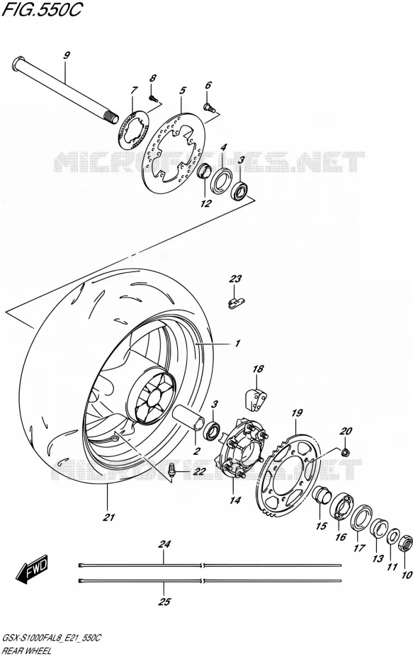 ROUE ARRIERE-S1000FZAL8 E21) Suzuki MOTO 1000 GSX-S 2018  GSX-S1000FAL8 / GSX-S1000FZAL8 E21