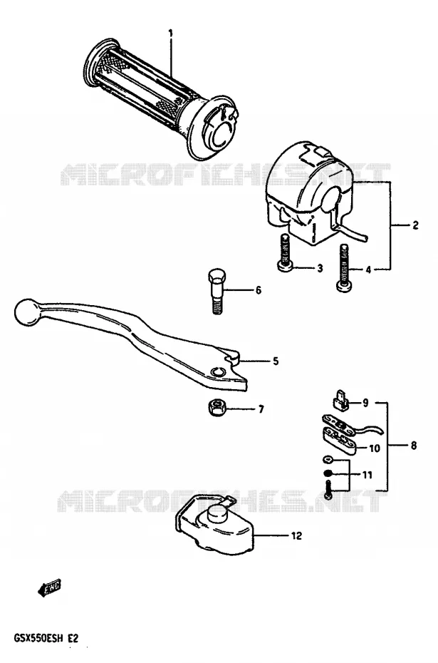 ENSEMBLE LEVIER - COMMODO DROIT (GSX550EF/EUF/EG/EUG/EUH) Suzuki MOTO 550 GSX-E 1985  GSX550ESF(F/G/H)
