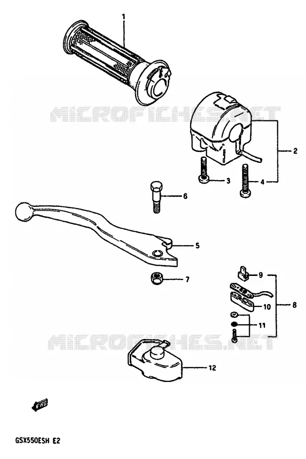 ENSEMBLE LEVIER - COMMODO DROIT (GSX550ESF/EFF/ESG/EFG/ESH/EFH) Suzuki MOTO 550 GSX-E 1985  GSX550EFF(F/G/H)