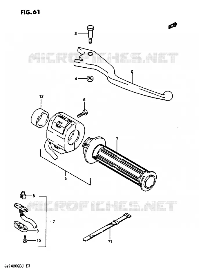 ENSEMBLE LEVIER - COMMODO DROIT GV1400GDG/GCG/MODELE H/J Suzuki MOTO 1400 CAVALCADE 1986  GV1400GCG(G/H/J)