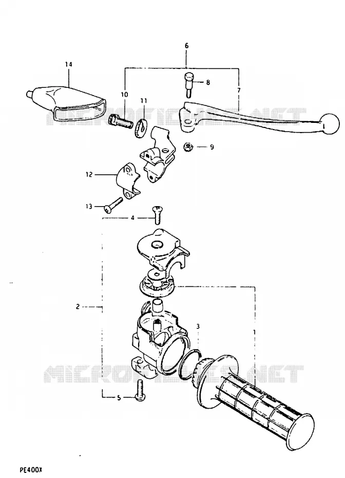 ENSEMBLE LEVIER - POIGNEE DROITE (PE400X) Suzuki MOTO 400 PE 1999  PE400X(T/X)