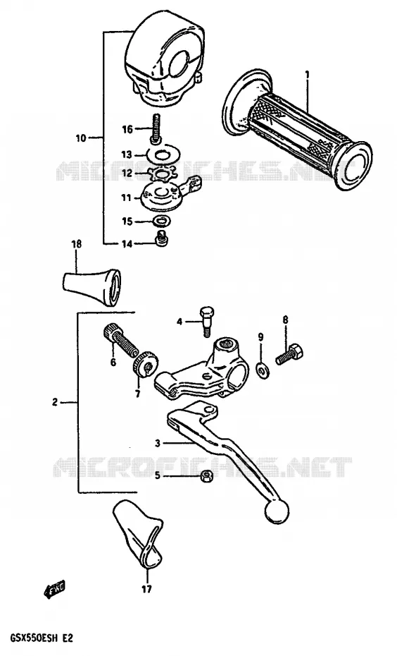 ENSEMBLE POIGNEE GAUCHE (GSX550EF/EG) Suzuki MOTO 550 GSX-E 1987  GSX550ESH(F/G/H)