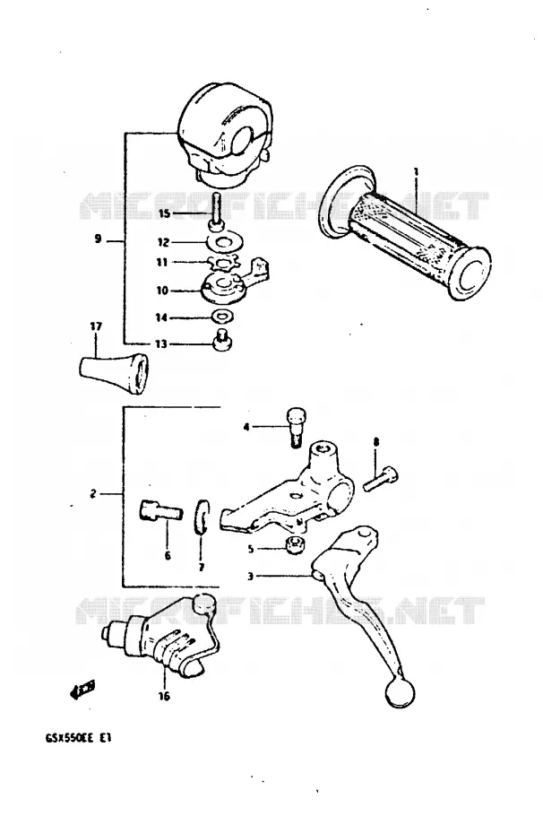 ENSEMBLE POIGNEE GAUCHE (GSX550ESD/ESE/EFE) Suzuki MOTO 550 GSX-E 1984  GSX550EE(E1)