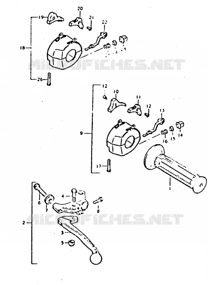 ENSEMBLE POIGNEE GAUCHE (MODELE N) Suzuki MOTO 250 GT 1992  GT250N(N/X)