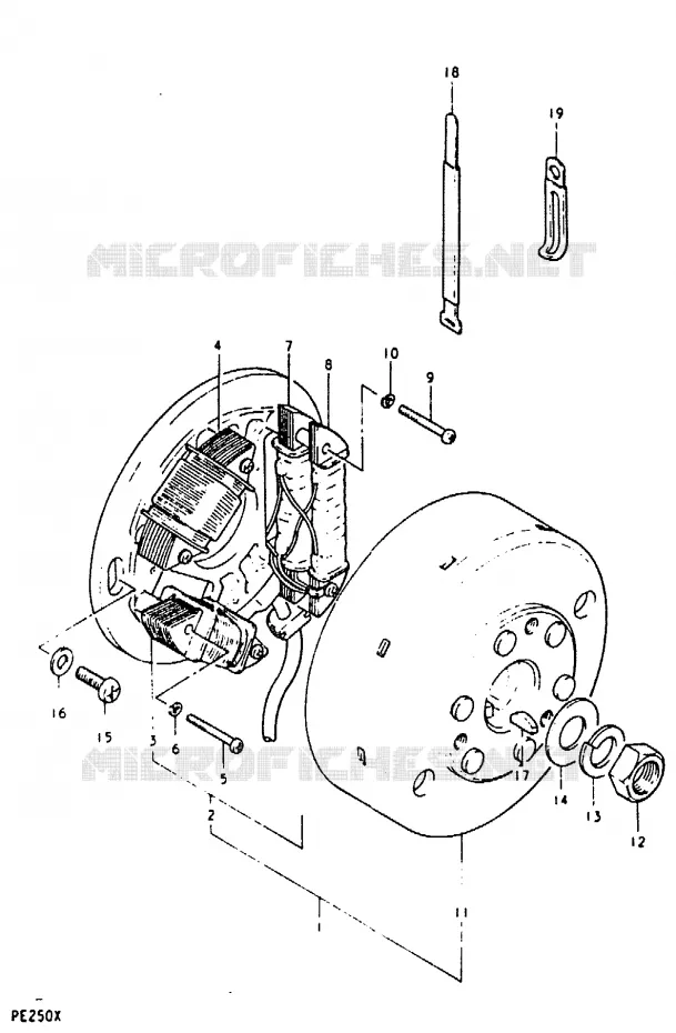 ALLUMAGE ROTOR - STATOR (E2, E21, E24) Suzuki MOTO 250 PE 1981  PE250X(T/X)